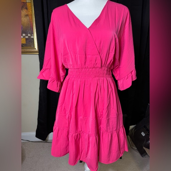 Women  V Neck Dress Causal Short Sleeve Elegant Ruffle Flowy Mini Dress small - Picture 7 of 14